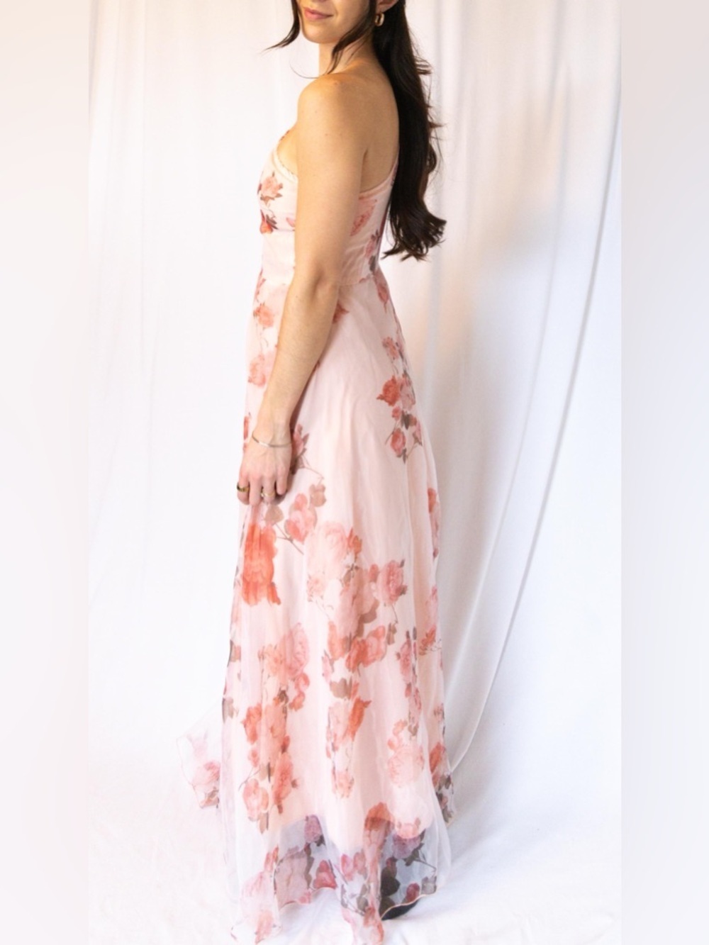 One-Shoulder Pink Floral Maxi Dress - Picture 7 of 11
